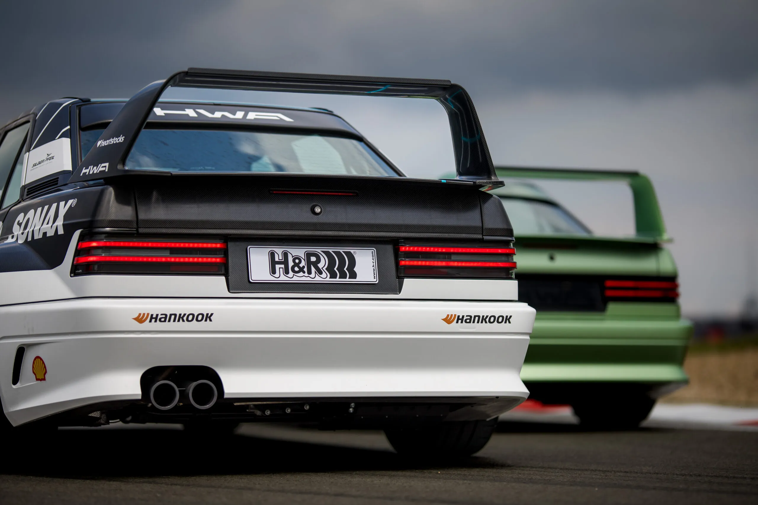 HWA EVO prototype on track at Nürburgring 24H 2025, fitted with Hankook tyres and featuring retro-inspired livery.