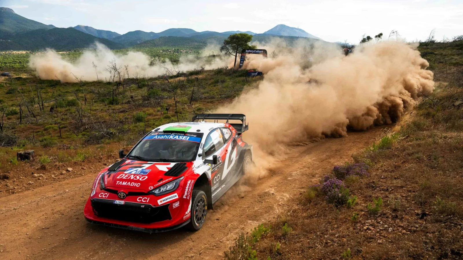 Toyota Gazoo Racing car at the Acropolis Rally, Round 8 of the 2026 WRC, with Hankook Dynaporo tyres fitted into it. (Photo: Hankook)